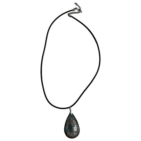 Glass Teardrop Pendant 20" Corded Necklace Artsy Hippie Granola Bohemian Boho - Picture 1 of 6